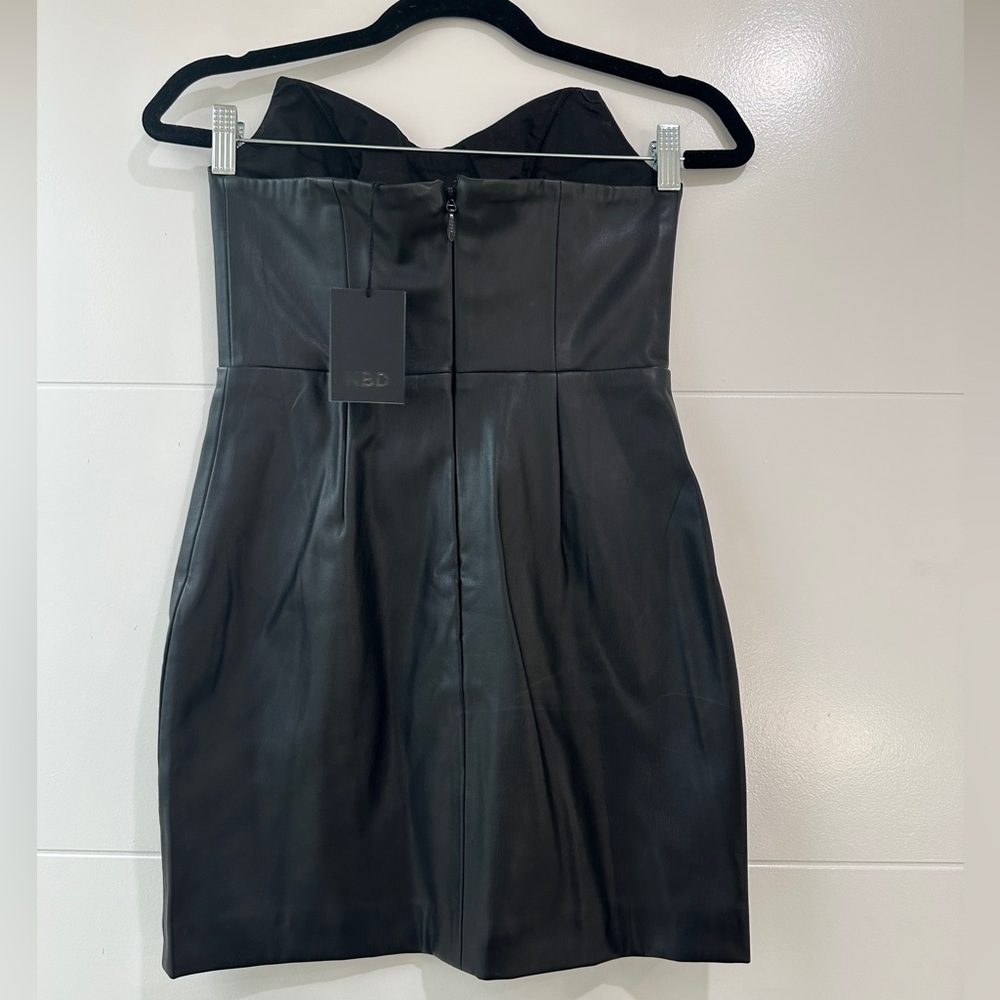 NBD Revolve Black Faux Leather Strapless Mini Dress NWT Night Out | Size S - Picture 8 of 11